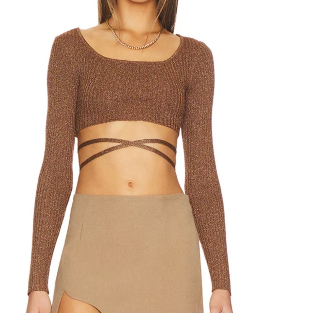 Superdown Jeannie Cropped Wrap Sweater